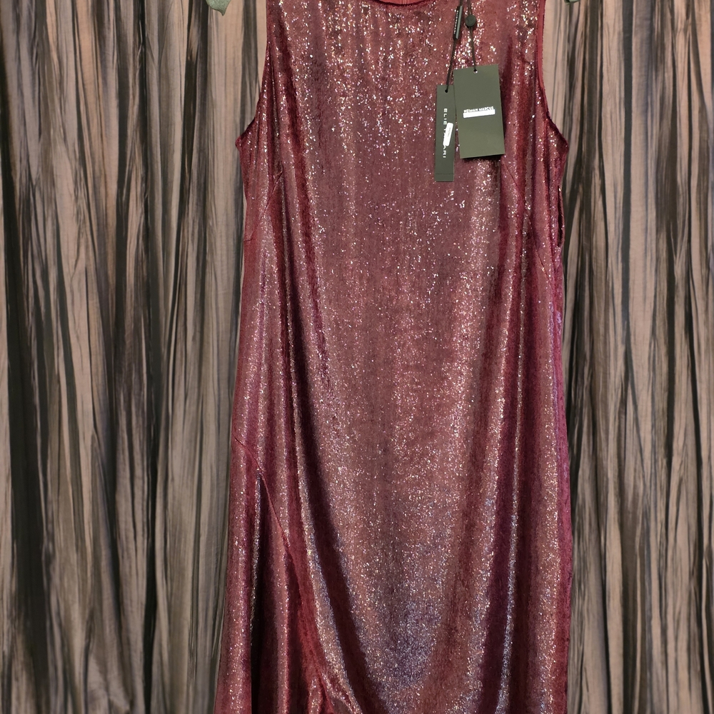 NWT.  Elie Tahari Metallic Wine Red Sleeveless Asymmetrical Dress